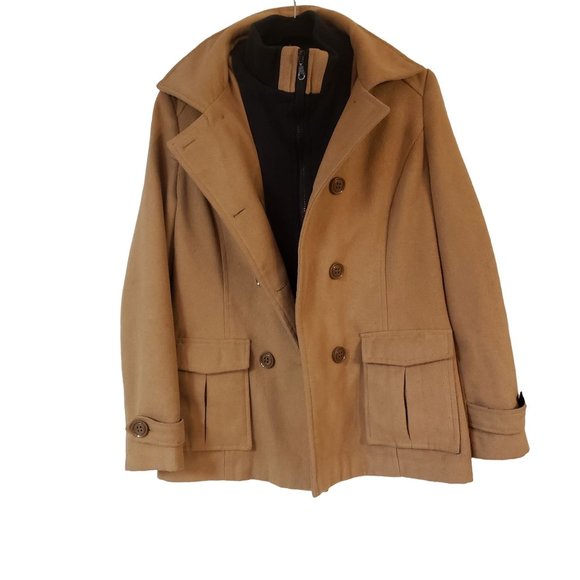 Altr'd State wool Coat size Medium double breast neutral tan zip button combo - Picture 2 of 12